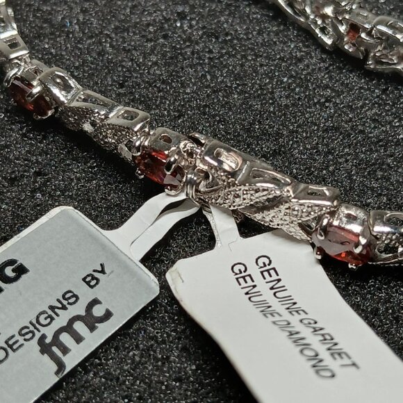 .925 Sterling Silver Garnet & Diamond Tennis Bracelet 7½" Light Red NWT FMC - Picture 5 of 9